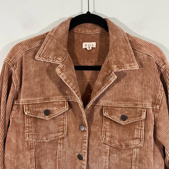 POL Women's Light Brown Raw Hem Corduroy Button Up Shacket Size S - Picture 3 of 9